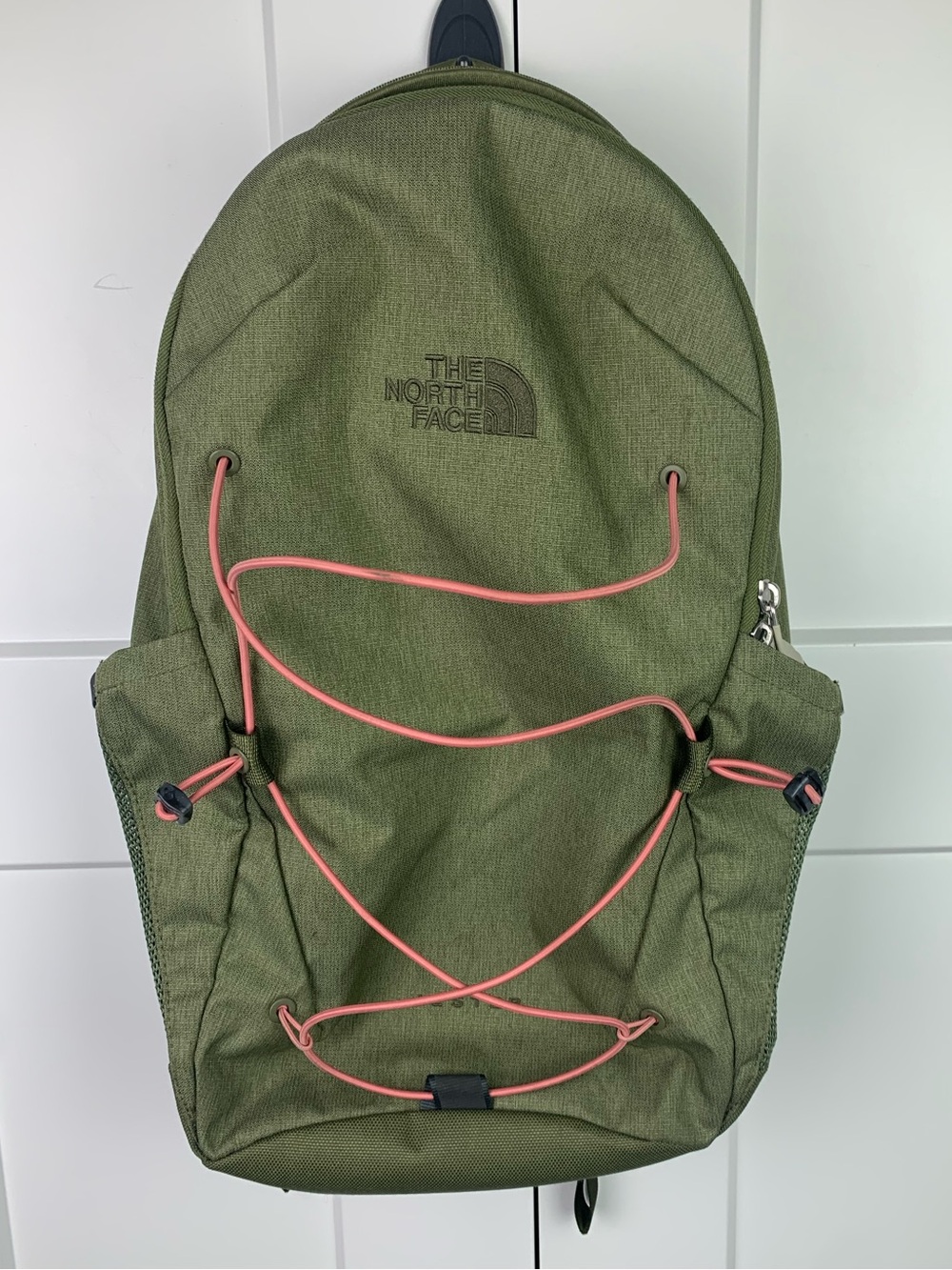 The North Face Jester Green/Pink Backpack Zip Closure with Padded Straps
